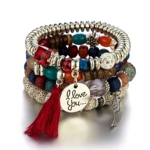 ♥️ White, Reds & Blues I Love You Beaded Bracelet Stack